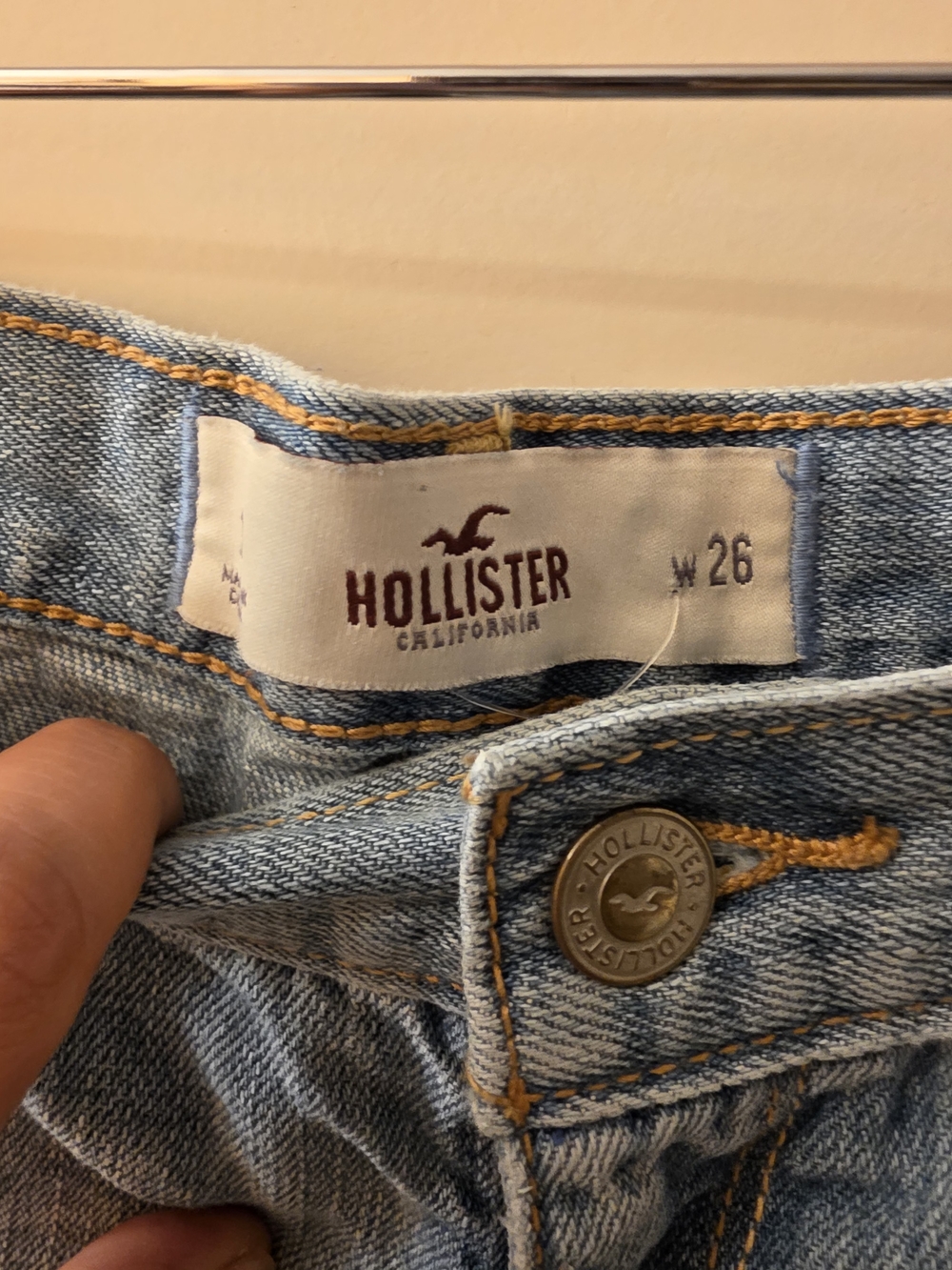Hollister Light Wash Distressed Denim Shorts with Stud Accents - Light Blue - Picture 4 of 6
